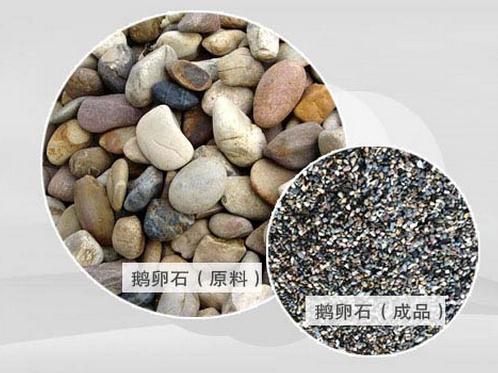 鵝卵石原料(左)和鵝卵石機(jī)制砂(右)